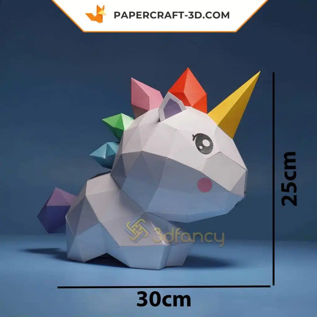 Papercraft de licorne mignonne en origami 3D