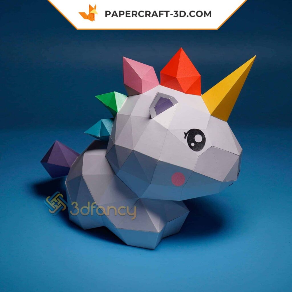 Papercraft de unicórnio fofo em origami 3D
