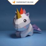 Papercraft de licorne mignonne en origami 3D