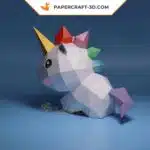 Papercraft de licorne mignonne en origami 3D