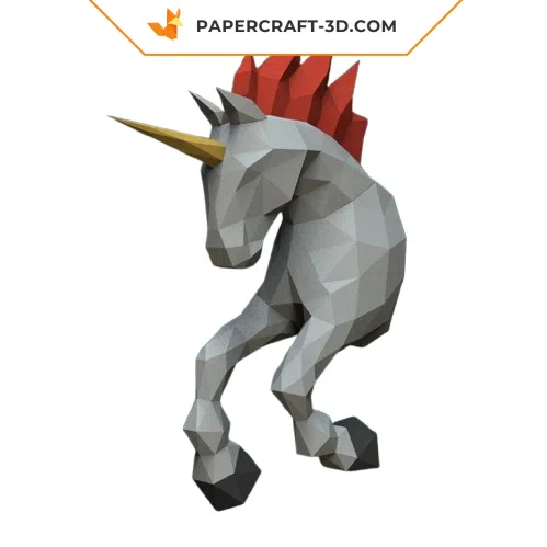 Papercraft di unicorno murale in origami 3D