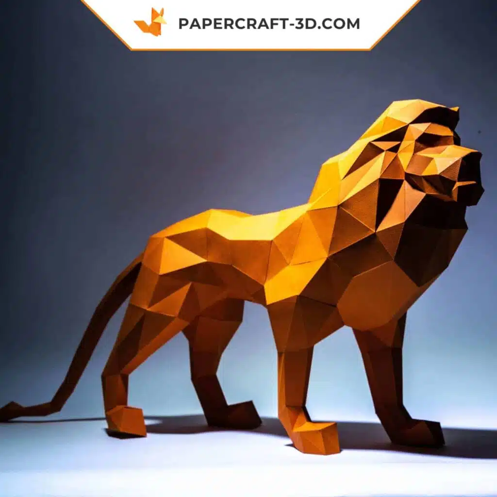 Papercraft standing lion in 3D origami