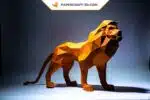 Papercraft leão em pé em origami 3D