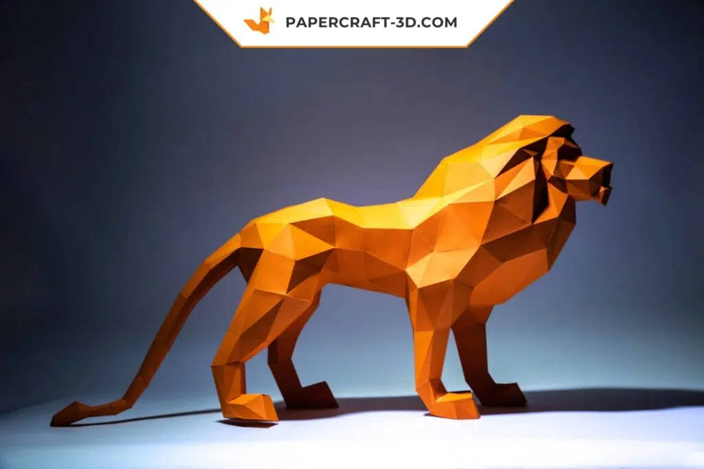 Papercraft leão em pé em origami 3D