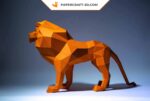 Papercraft standing lion in 3D origami
