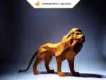 Papercraft leão em pé em origami 3D