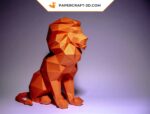 Papercraft sitting lion in 3D origami