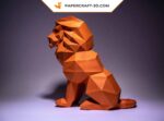 Papercraft sitting lion in 3D origami
