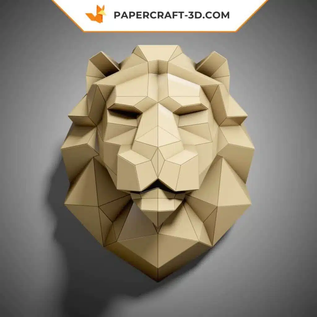 Papercraft lion sculpture en papier 3D à imprimer, weergave 2