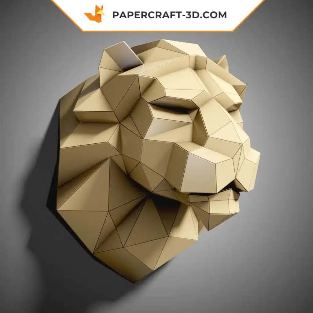 Papercraft de cabeça de leão de parede em origami 3D
