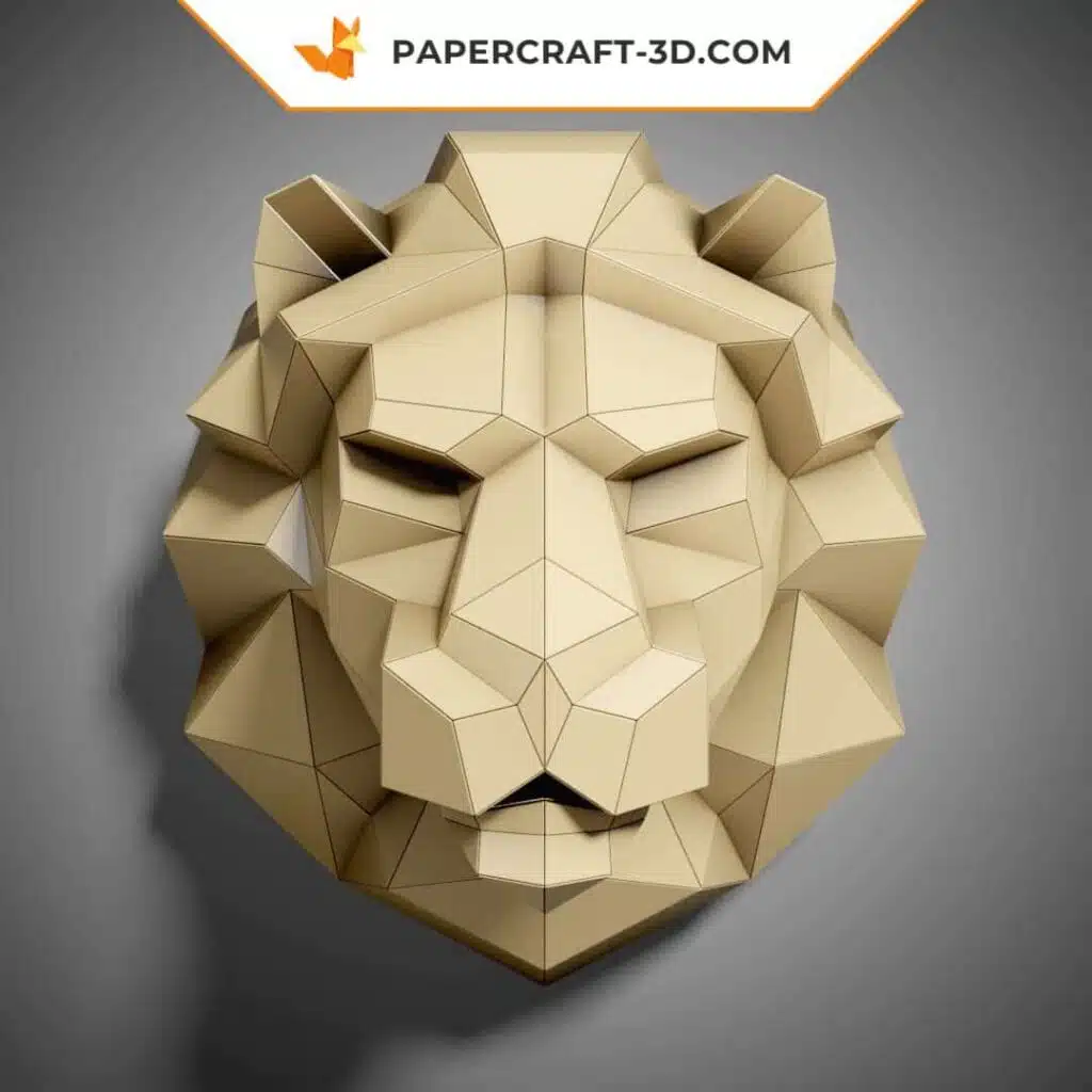 Papercraft lion sculpture en papier 3D à imprimer, weergave 3