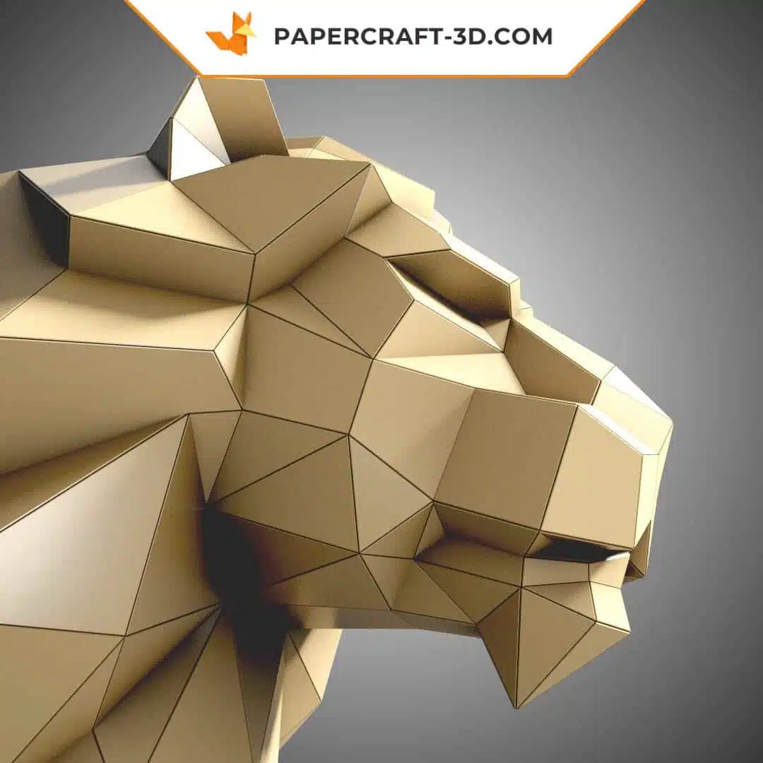 Papercraft lion sculpture en papier 3D à imprimer, weergave 4