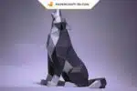 Papercraft loup assis en origami papier 3D, weergave 2