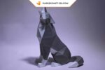 Papercraft de loup assis en origami 3D
