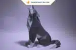 Papercraft loup assis en origami papier 3D, weergave 3