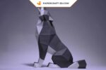 Papercraft de loup assis en origami 3D