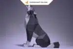 Papercraft loup assis en origami papier 3D, weergave 4