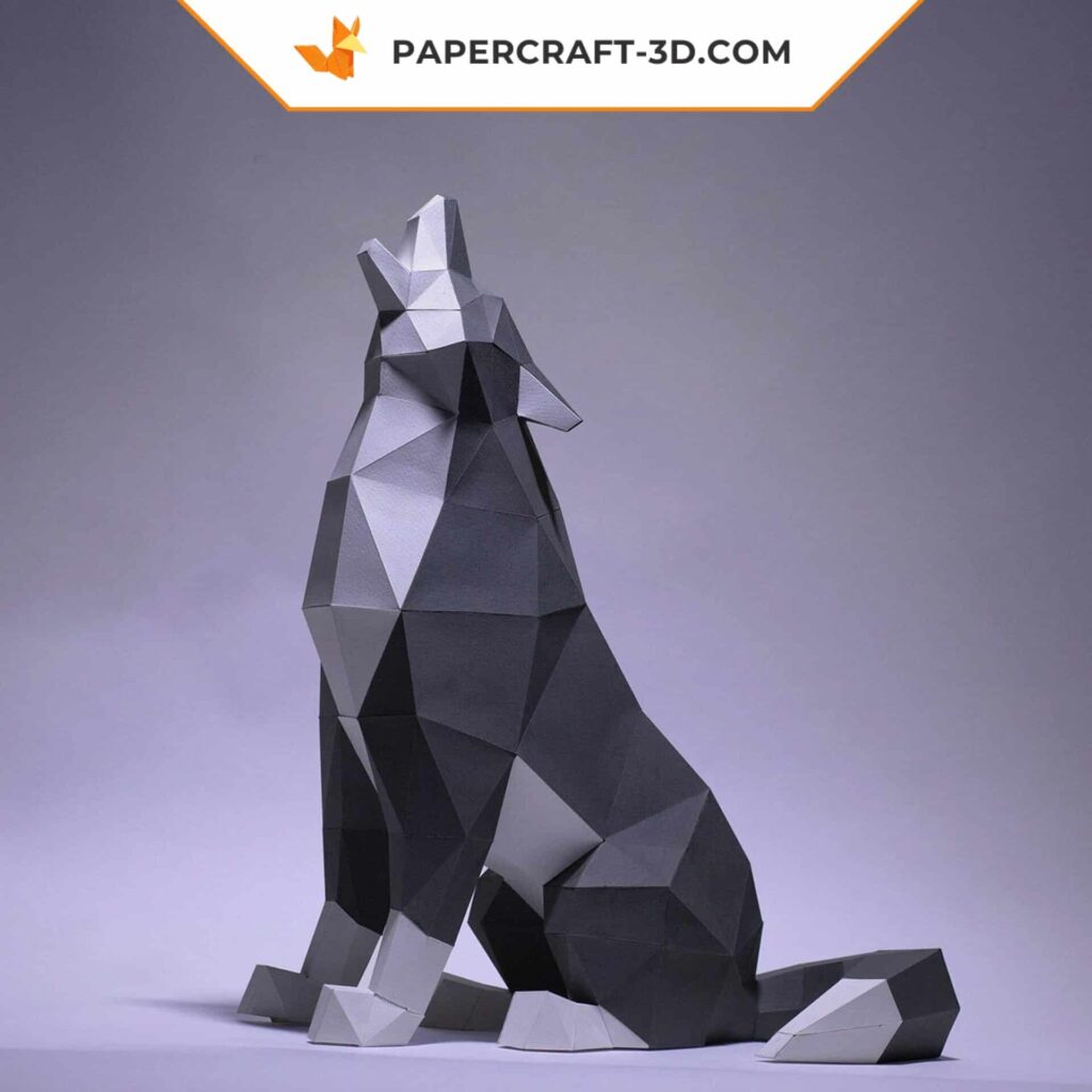 Papercraft di lupo seduto in origami 3D Papercraft di lupo seduto in origami 3D