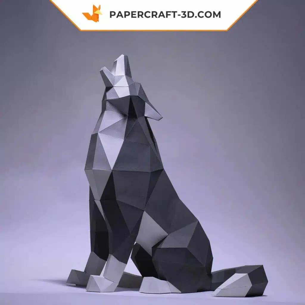 Papercraft di lupo seduto in origami 3D