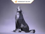 Papercraft de loup assis en origami 3D