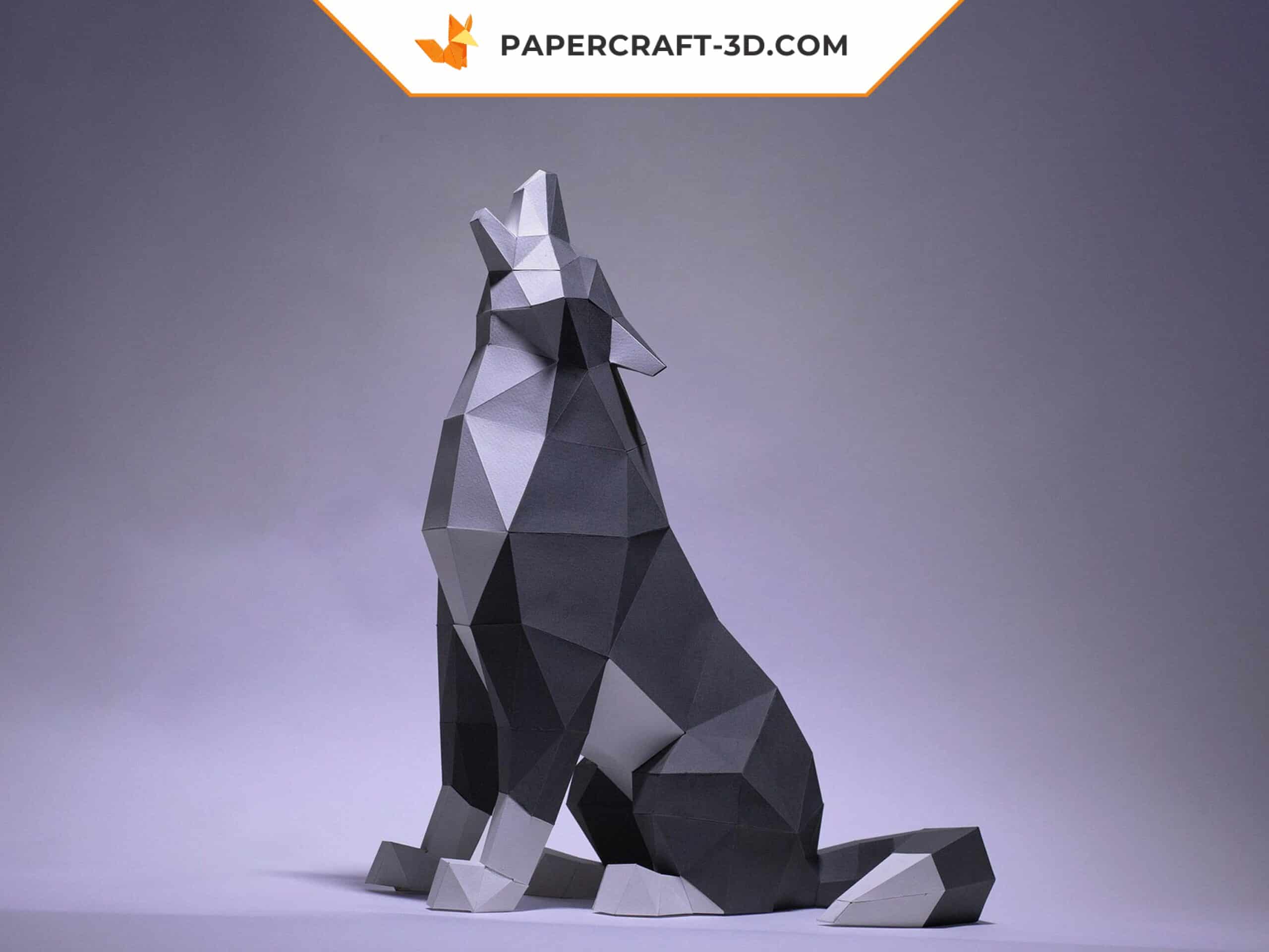 Papercraft di lupo seduto in origami 3D Papercraft di lupo seduto in origami 3D