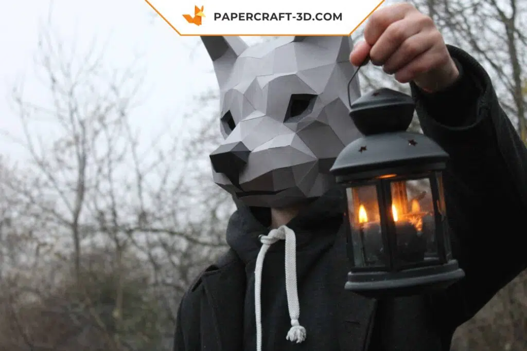 3D origami wolf papercraft mask