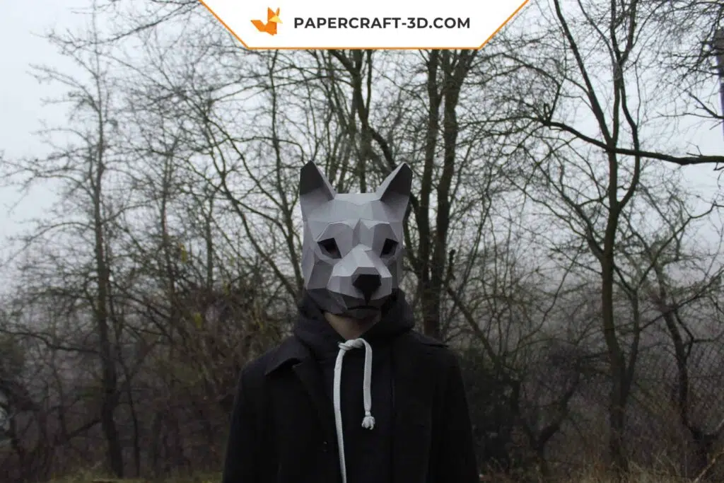 3D origami wolf papercraft mask