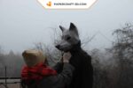 Papercraft wolf mask in 3D origami