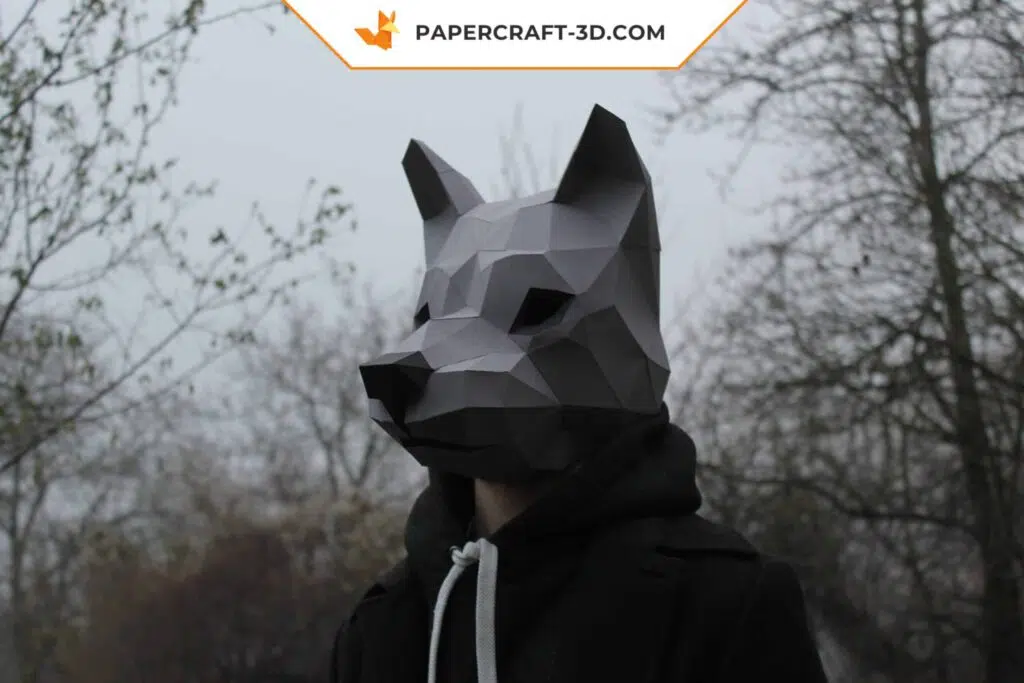 3D origami wolf papercraft mask
