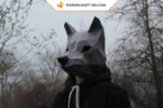 Papercraft wolf mask in 3D origami