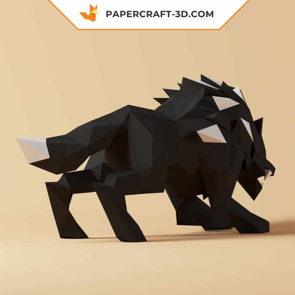 Papercraft wolf in 3D origami