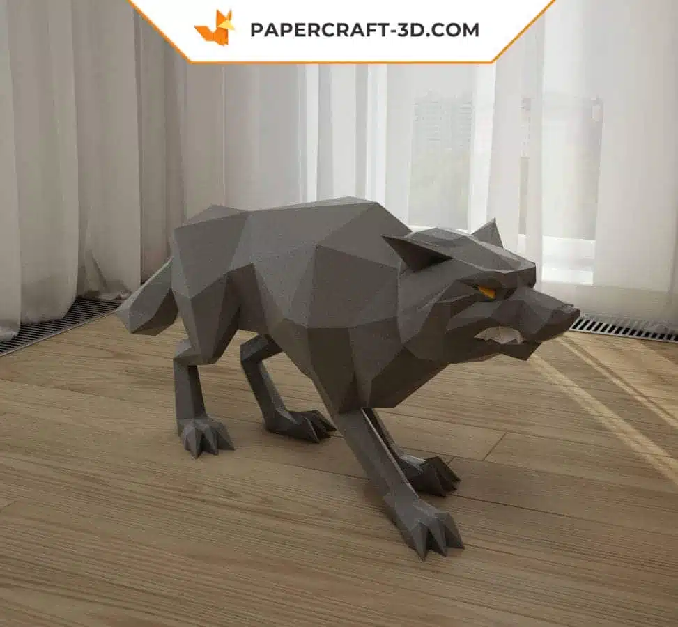 Papercraft loup origami papier 3D, weergave 2