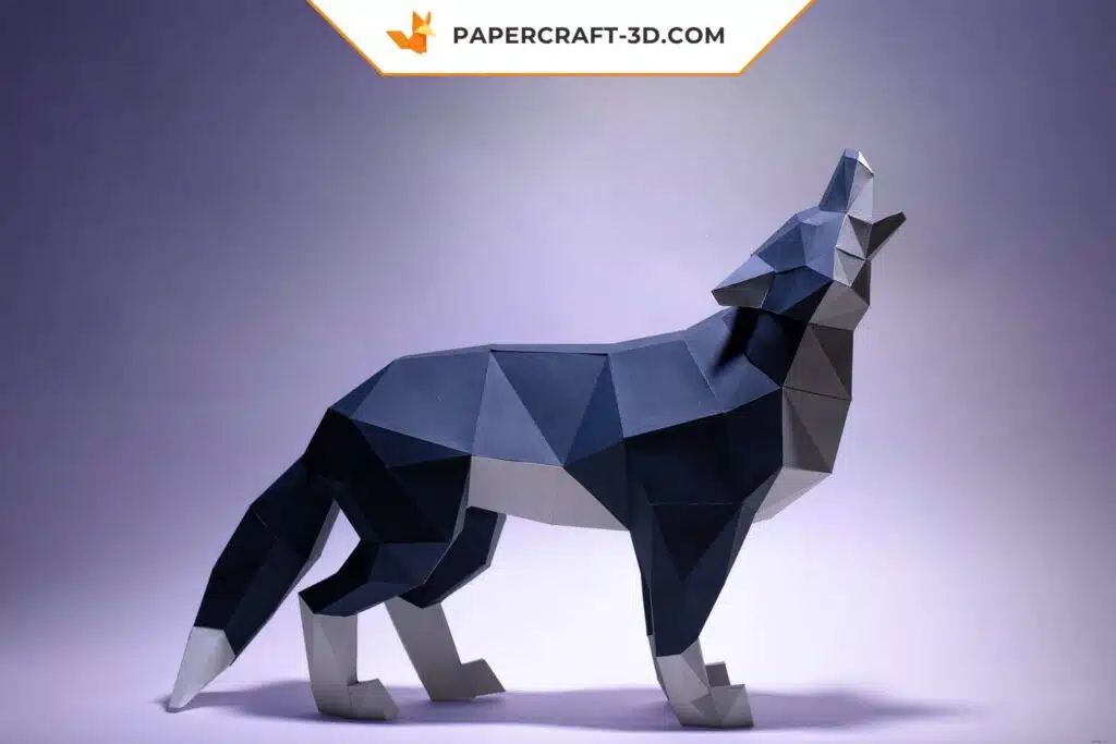Papercraft de lobo azul em origami 3D