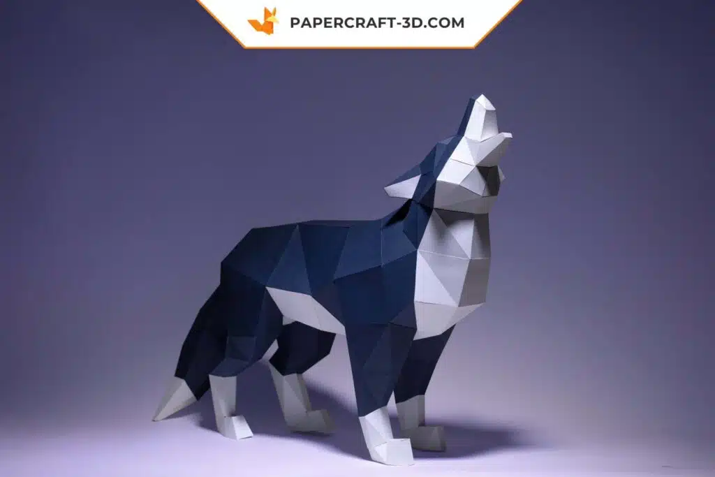 Papercraft de lobo azul em origami 3D
