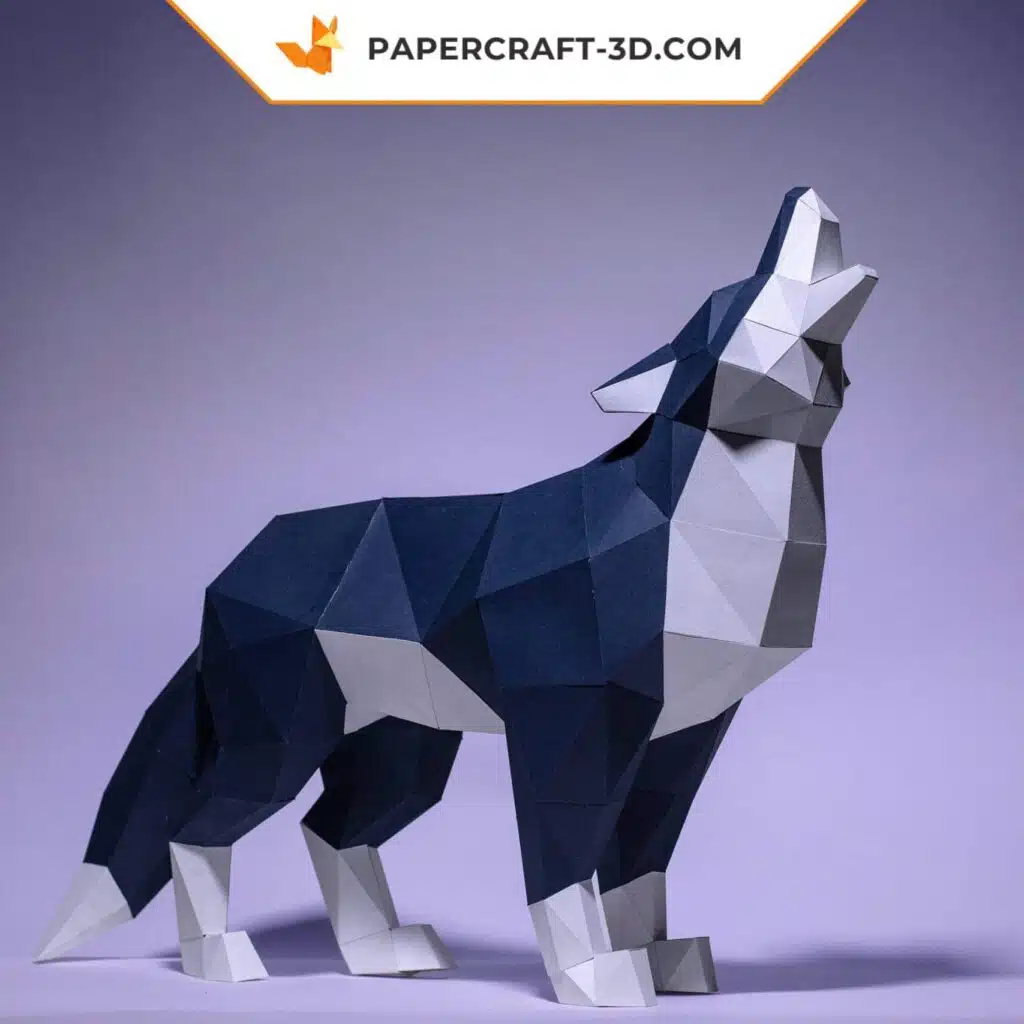 Papercraft blauer Wolf als 3D-Origami