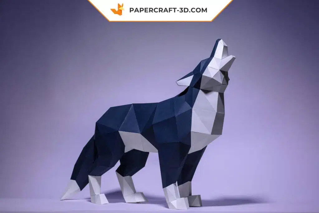 Papercraft de lobo azul em origami 3D