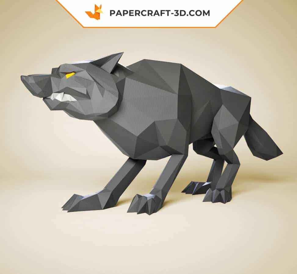 Papercraft wolf in 3D origami