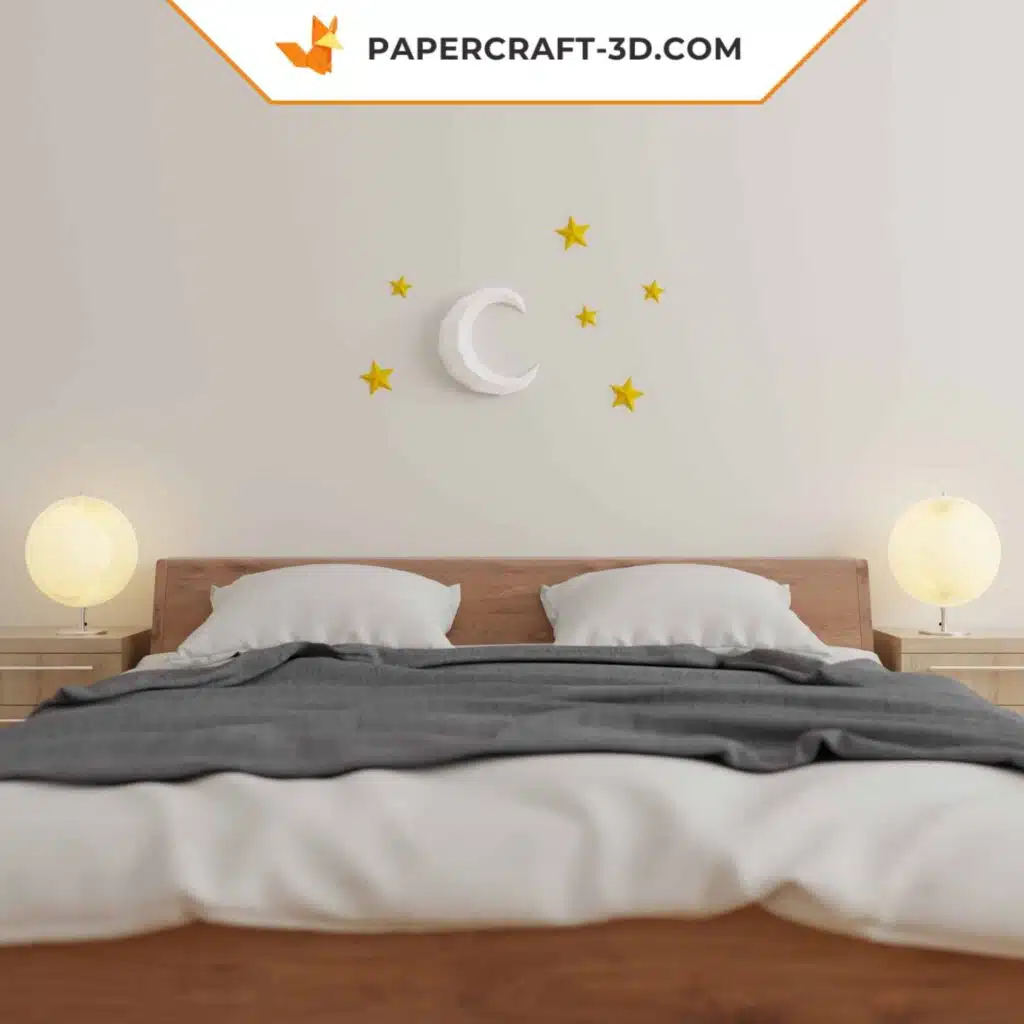 Papercraft lune et étoiles origami papier 3D DIY, weergave 2