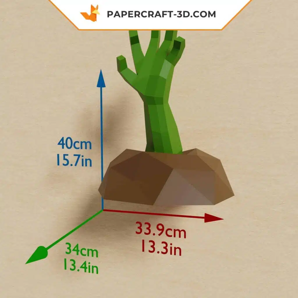 Papercraft main sortant du sol, modèle 3D d&rsquo;origami pour décoration Halloween DIY, weergave 2