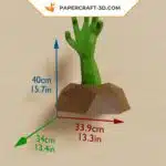 Papercraft main sortant du sol, modèle 3D d&rsquo;origami pour décoration Halloween DIY, weergave 2