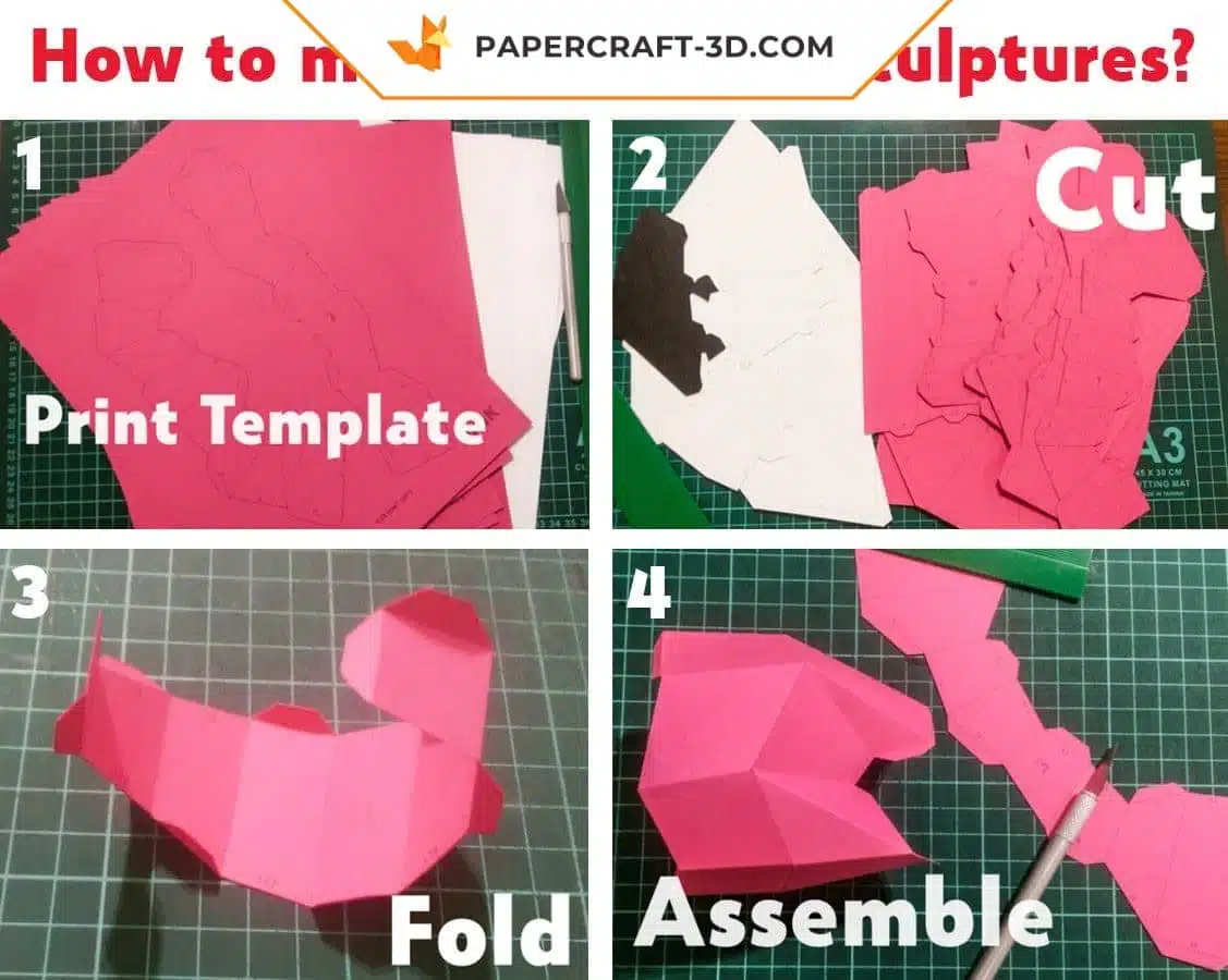 Papercraft mains avec cœur en origami papier 3D