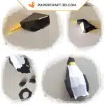Papercraft Manchot Roi modélisation 3D en origami papier, weergave 7
