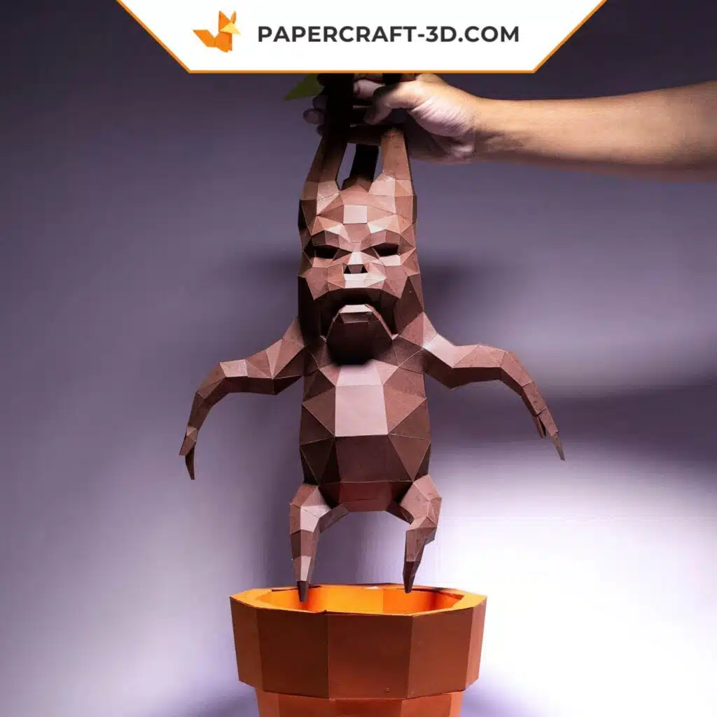 Papercraft de mandrágora em origami 3D