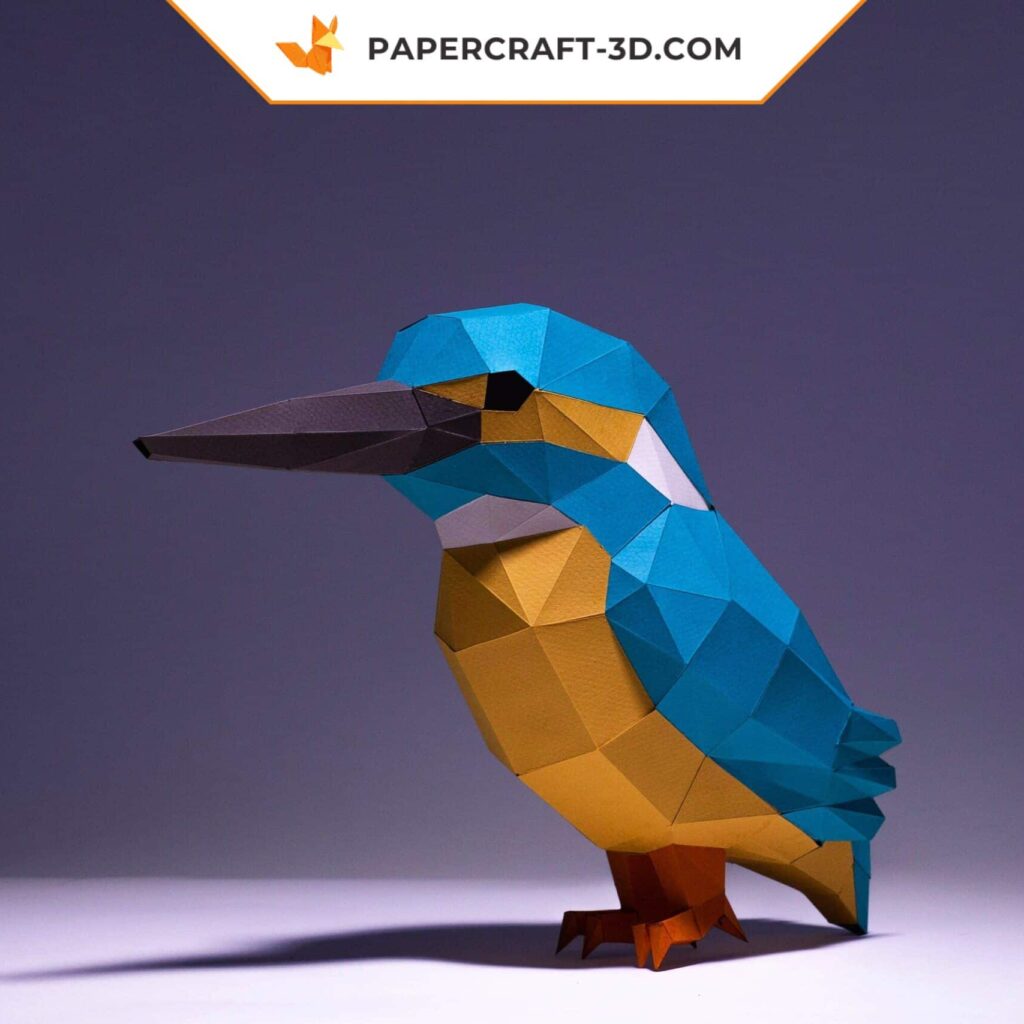 Papercraft kingfisher in 3D origami