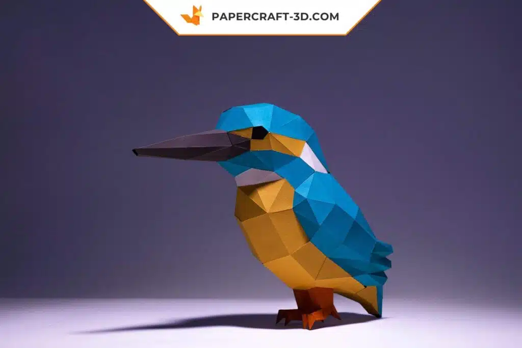 Papercraft Martin-pêcheur origami papier 3D modèle numérique DIY, vue 2