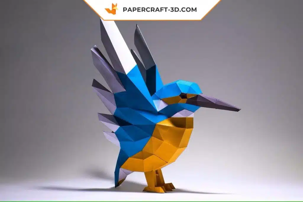 Papercraft Martin-pêcheur origami papier 3D modèle numérique DIY, vue 3