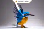 Papercraft Martin-pêcheur origami papier 3D modèle numérique DIY, vue 3