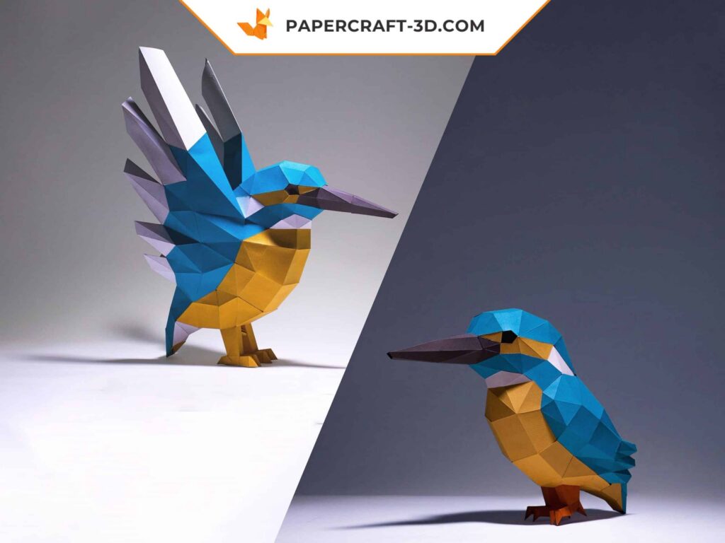 Papercraft de martín pescador en origami 3D