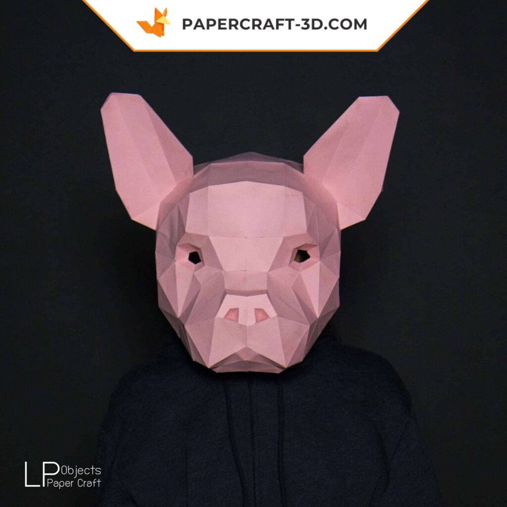 Papercraft máscara de buldogue em origami
