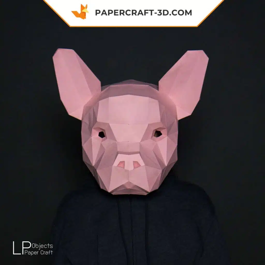 Origami papercraft bulldog mask, view 3